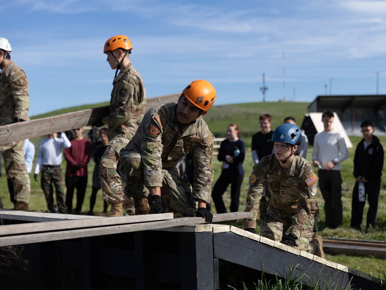 Cadets involved in problem solving at US Army Base Leadership Reaction Course