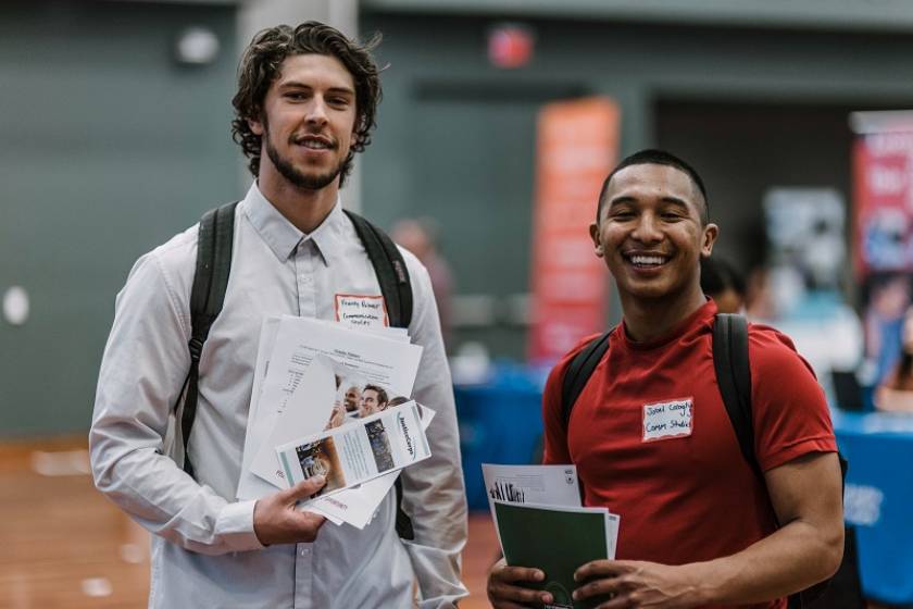 two students attending career fair