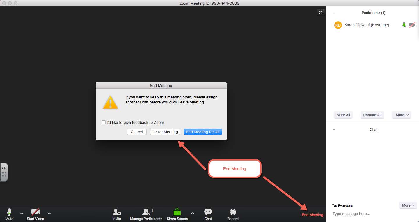 End meeting control on the toolbar