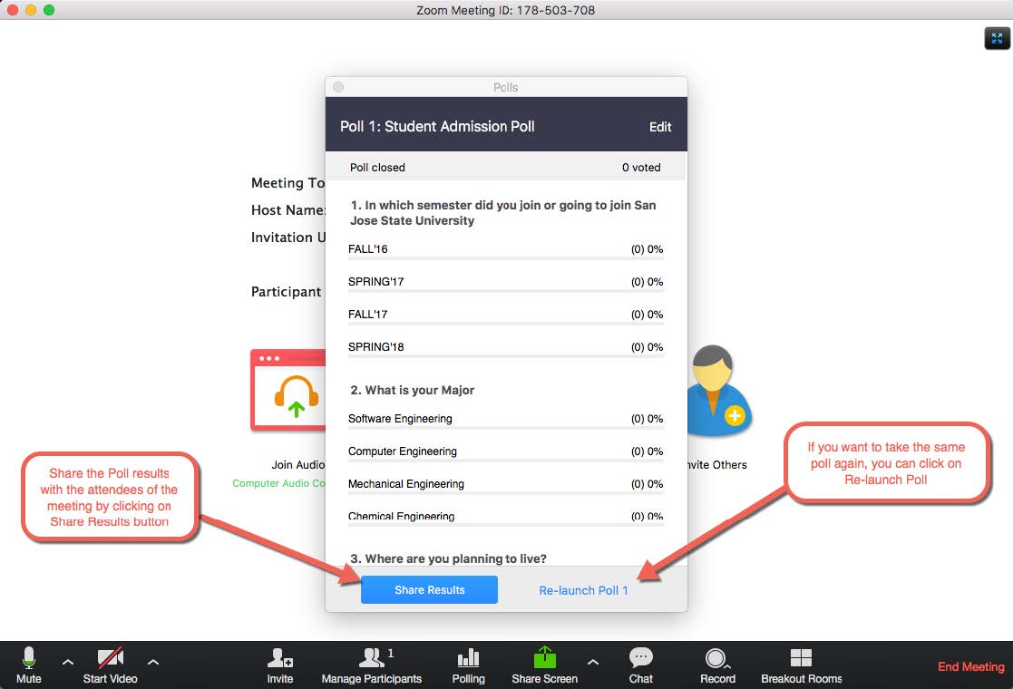 Poll sharing menu