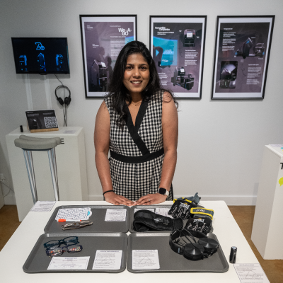 Student Taanya Gumidelli posing with work.