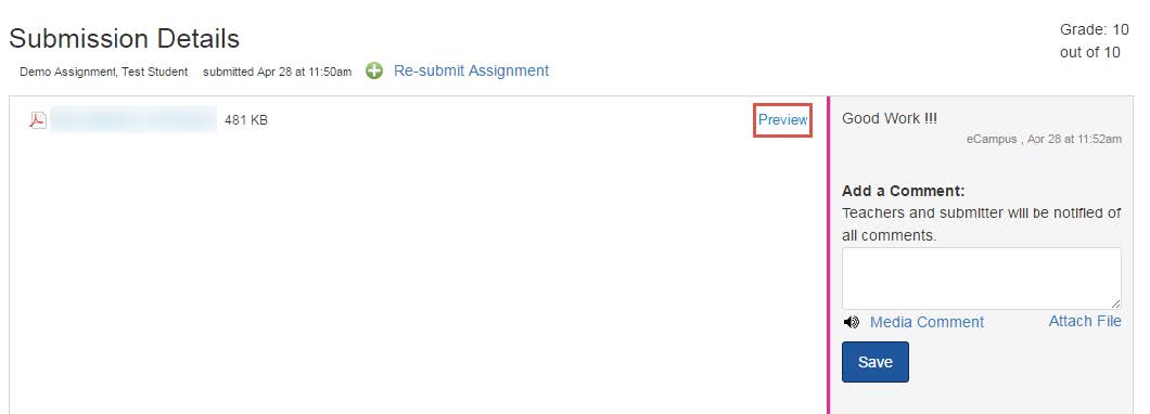 How to view Instructor comments  Student guide image