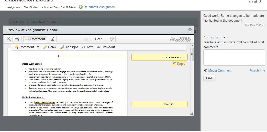How to view Instructor comments  Student guide image