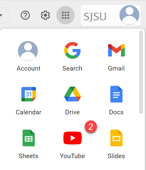 YouTube App in Google Apps menu