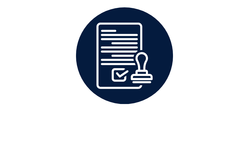 Icon graphic of a document being approved.