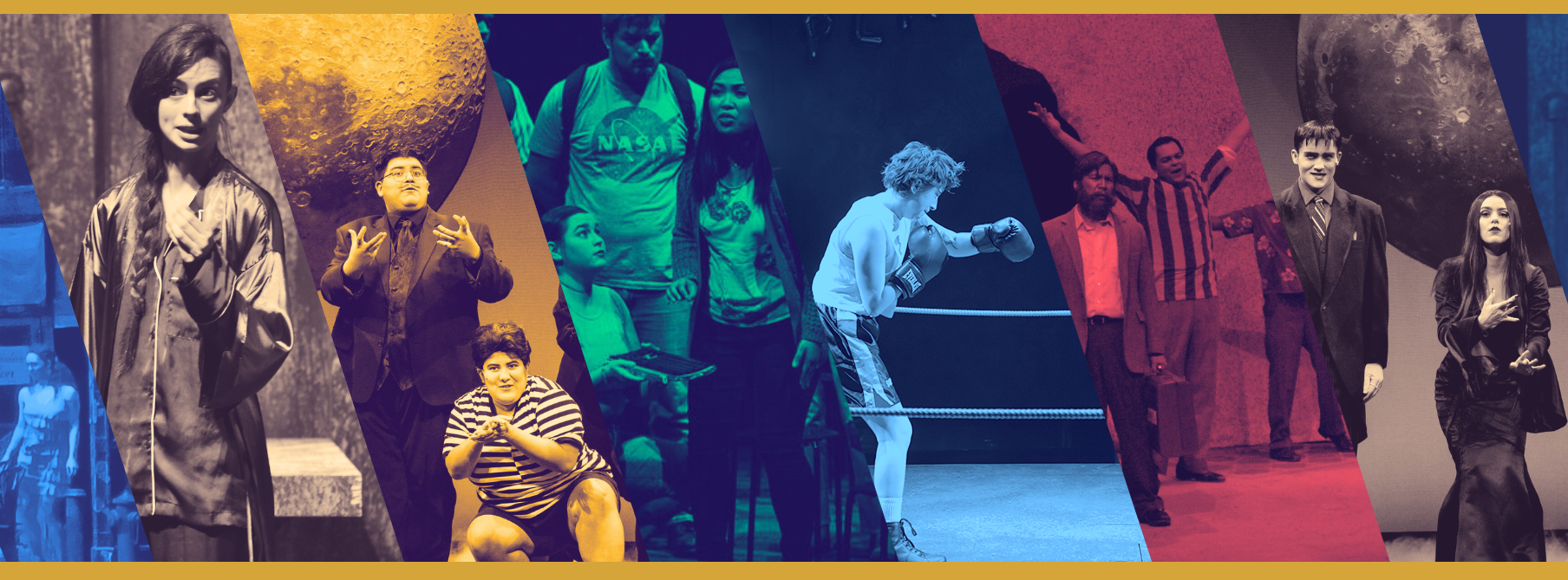Collage of students performing on stage.