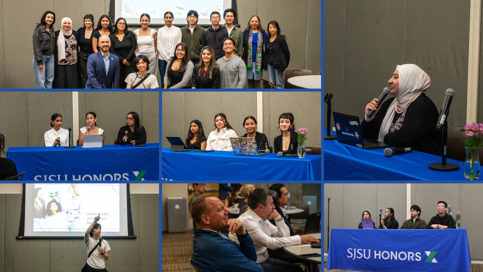 A photo collage of the HonorsX students presenting at the SustAInable Futures event on May 7, 2025.