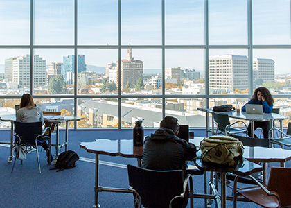 students studying in library