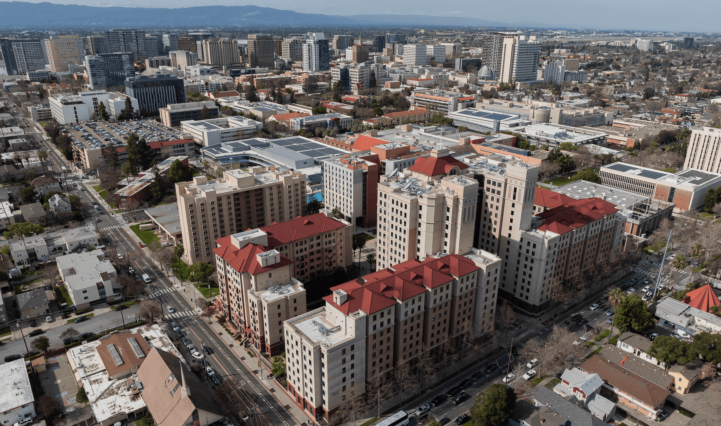 Aeriel view of the San José State University main campus.