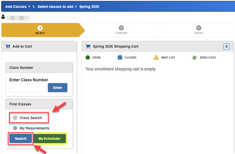 screenshot for class search on MySJSU