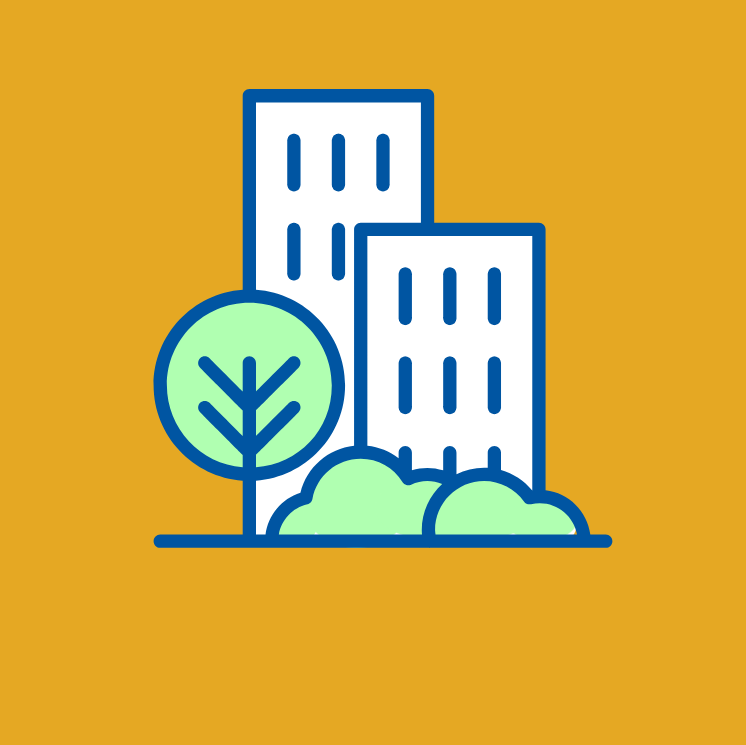 Icon of buildings with trees