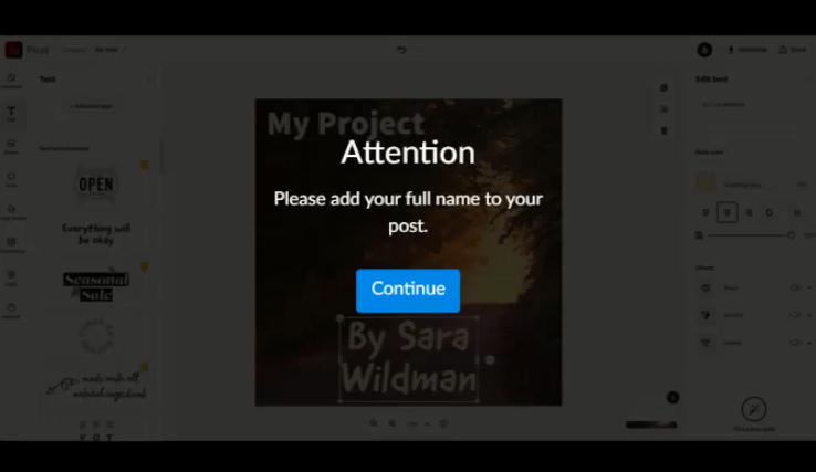 Example Canvas Studio annotation and continue button