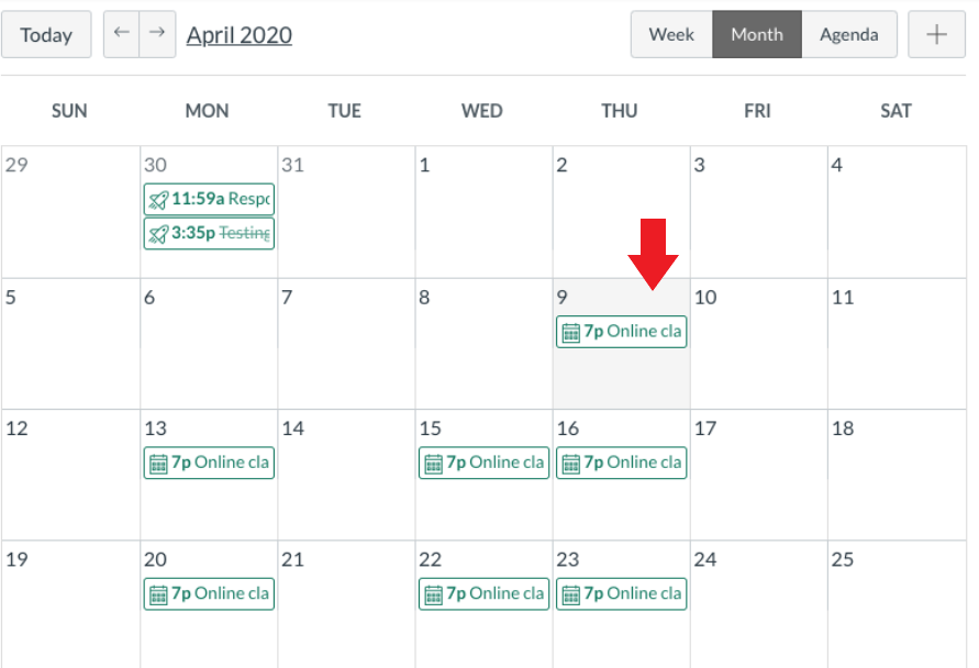 Zoom session on the Canvas calendar.