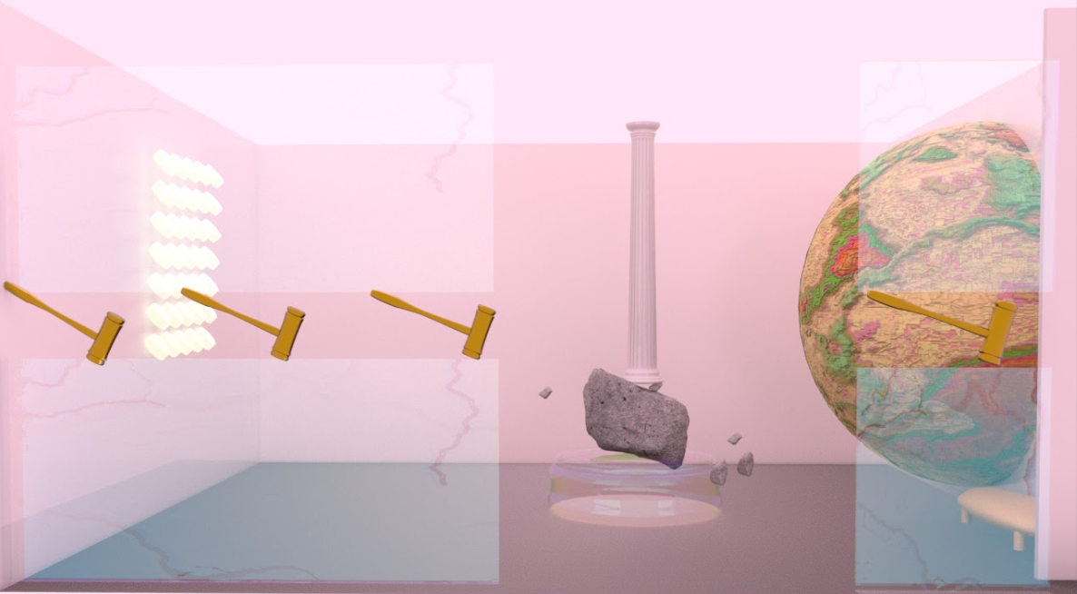 Becky Johnson abstract composite with gavel and globe