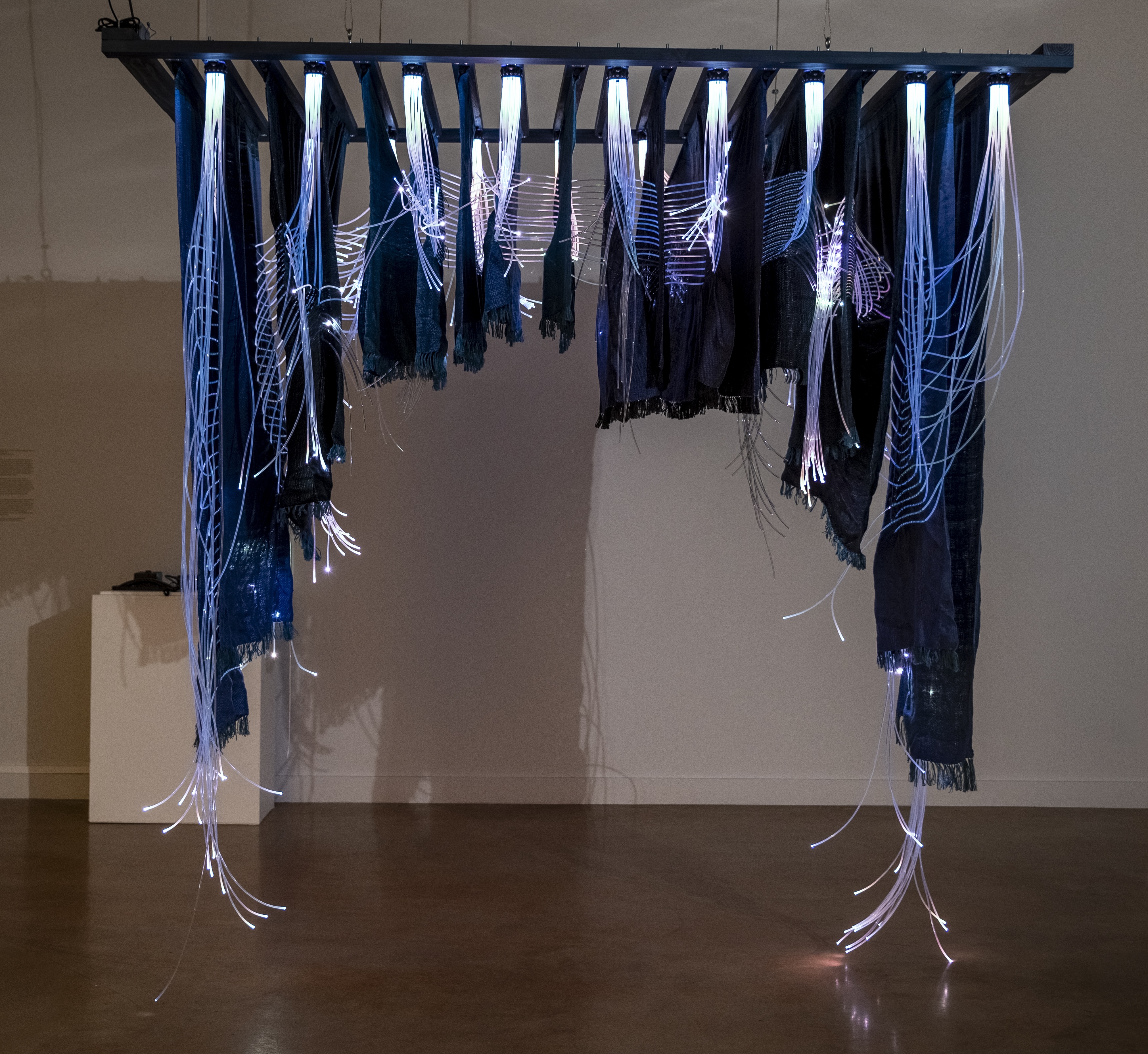 Ancient Futures, Craftwork. Hand woven textile with fiber optics and electronics.