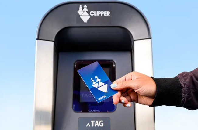 Clipper Card transit fare payment.