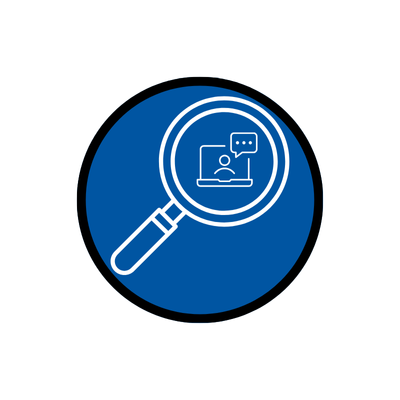 Graphic icon of magnifying glass and Chat icon